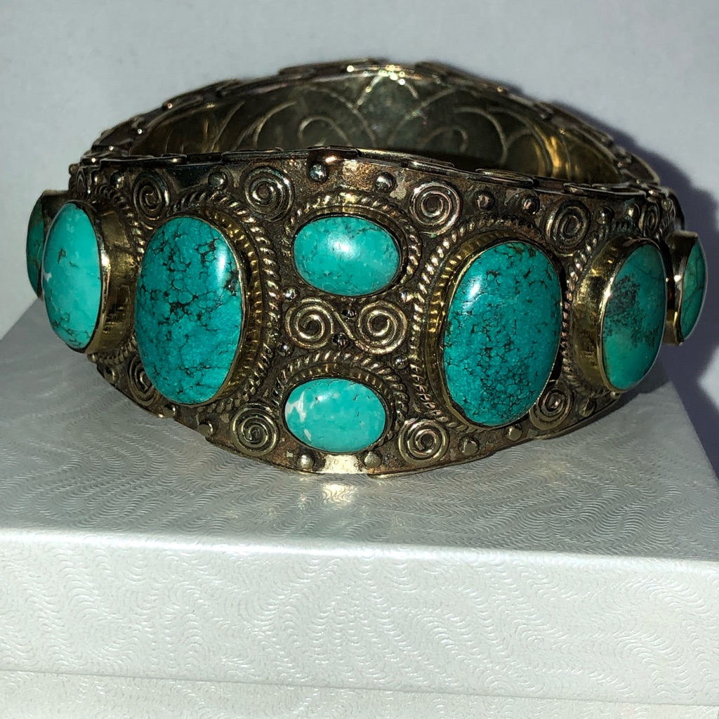 Tibetan Turquoise Gemstones In Sterling & Other Silver Metals Bracelet